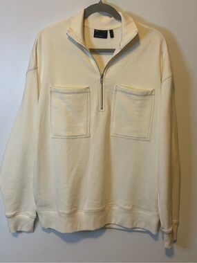 ASOS Cream Half-Zip Sweatshirt with Front Patch Pockets